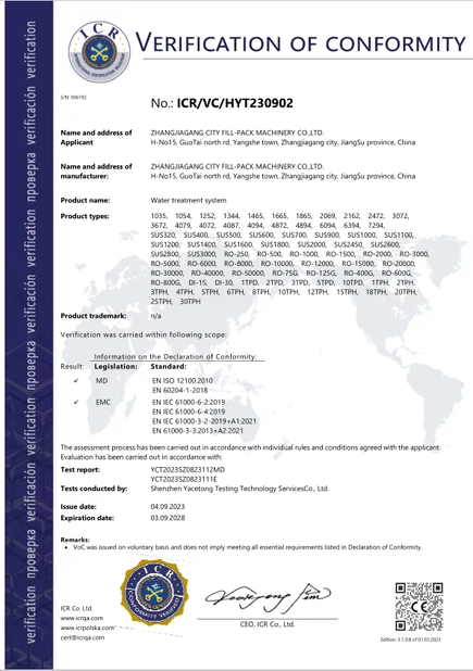 Çin Zhangjiagang City FILL-PACK Machinery Co., Ltd Sertifikalar